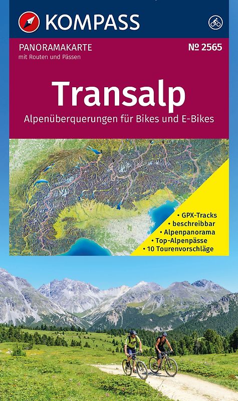 KOMPASS Radfernwegekarte Transalp Panoramakarte 1:2 Mio.