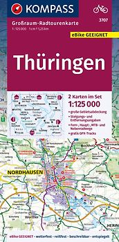 KOMPASS Großraum-Radtourenkarte 3707 Thüringen, 1:125.000
