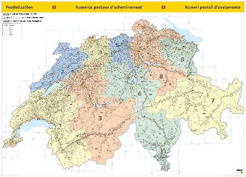 Kümmerly+Frey Thematische Karte Schweiz Postleitzahlenkarte Poster 1:260.000