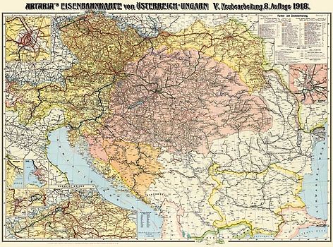 Eisenbahnkarte Österreich-Ungarn und Balkanstaaten 1918