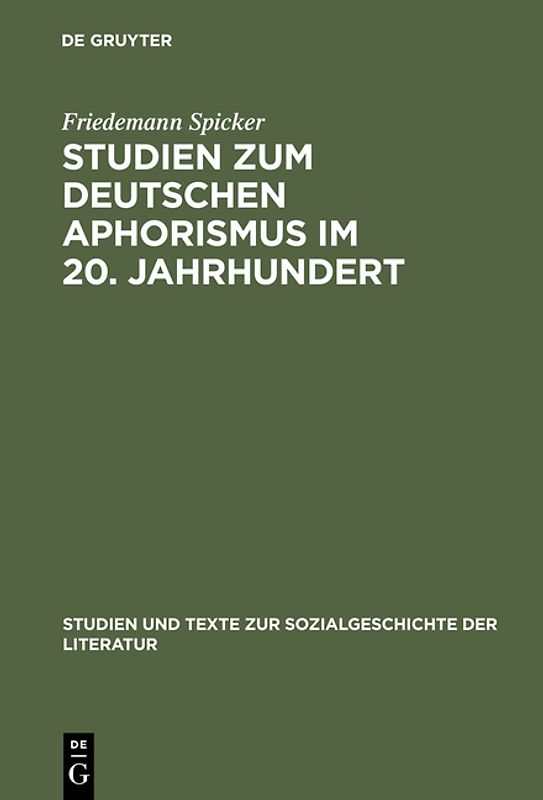 Studien zum deutschen Aphorismus im 20. Jahrhundert