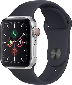 Apple Watch Series 5 40 mm Boîtier aluminium argent Bracelet Sport noir [Wi-Fi + Cellulaire]