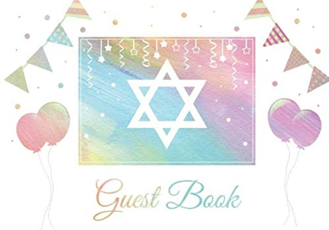 Guest Book: Rainbow Bat Mitzvah Guest Book with Judaica Star of David design, for any Jewish event: Jewish Wedding, Bar Mitzvah, Birthday, Holiday or Family Party, 8.25x6 inch Soft back Guestbook