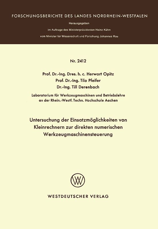 Untersuchung der Einsatzmöglichkeiten von Kleinrechnern zur direkten numerischen Werkzeugmaschinensteuerung