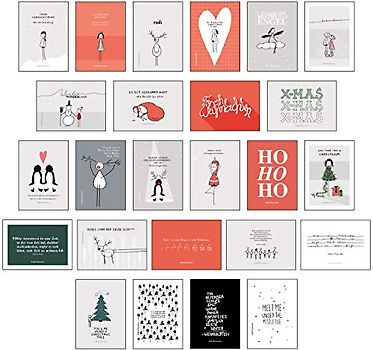 25 handgemachte Weihnachtskarten Teil 1: Hochwertiges Weihnachtskarten Postkarten Set mit Detailverliebten und Hand designten hochwertigen Postkarten mit Sprüchen und Zitaten