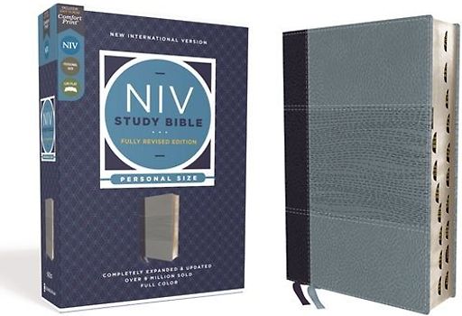 NIV Study Bible, Fully Revised Edition, Personal Size, Leathersoft, Navy/Blue, Red Letter, Thumb Indexed, Comfort Print