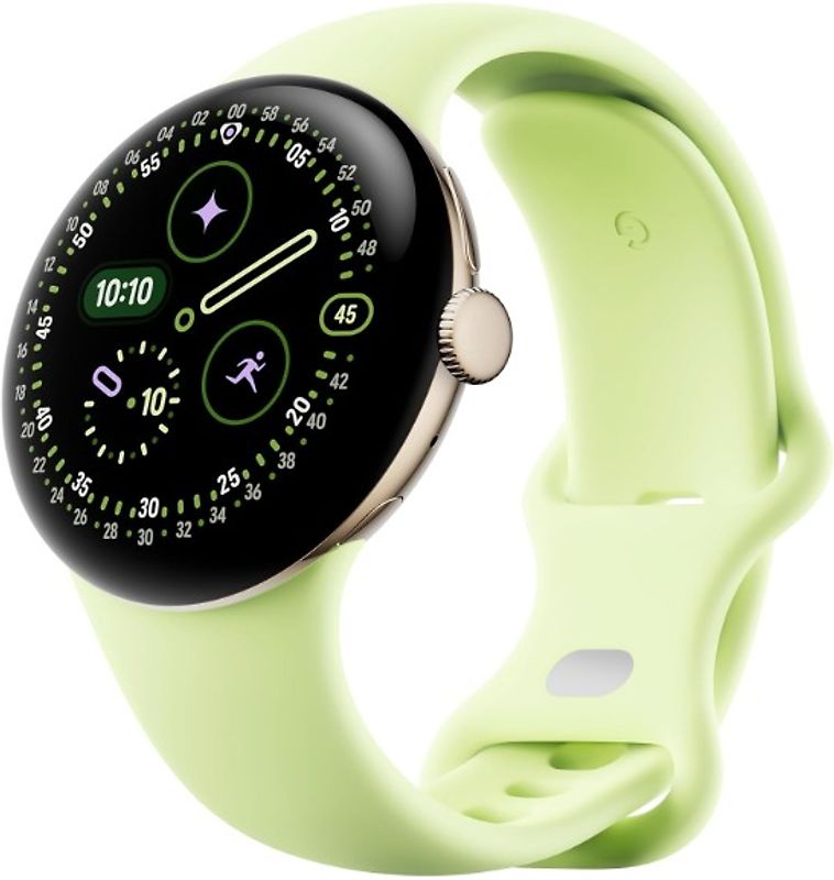 Google Pixel Watch 4 41 mm Boîtier en aluminium couleur champagne doré avec bracelet Sport Band vert citron [Wi‑Fi]