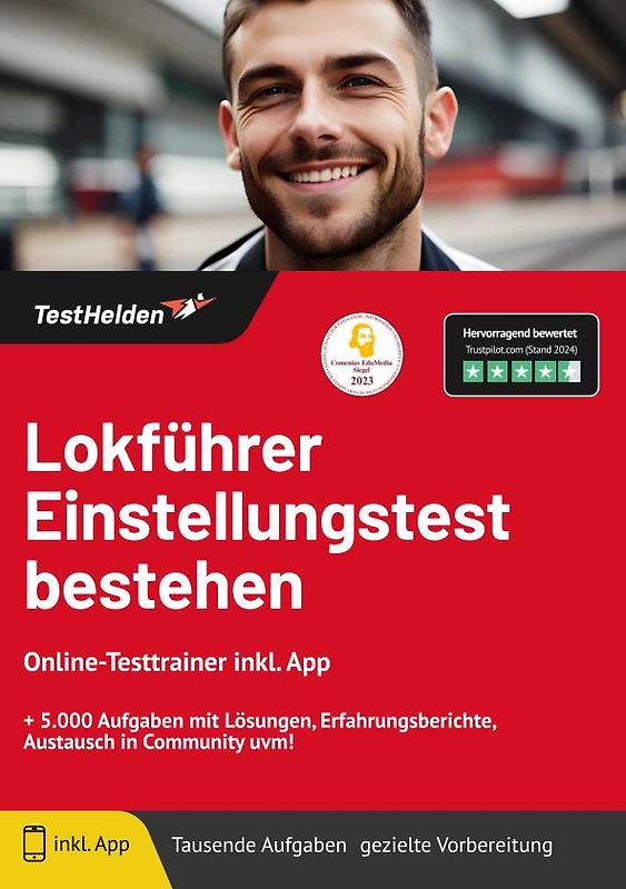 Lokführer Einstellungstest bestehen: Online-Testtrainer inkl. App | + 5.000 Aufgaben mit Lösungen, Erfahrungsberichte, Austausch in Community uvm!