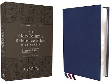 Niv, Side-Column Reference Bible (Deep Study at a Portable Size), Personal Size, Premium Goatskin Leather, Blue, Premier Collection, Art Gilded Edges, Comfort Print
