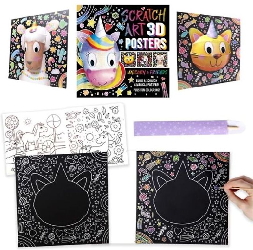 Scratch Art 3D Posters: Unicorn & Friends