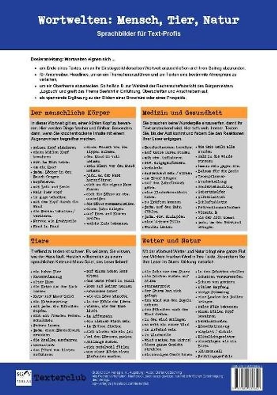 Die Wortwelten-Tafel 1: "Lebendig". Sprachbilder für Text-Profis