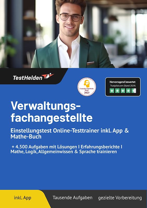 Verwaltungsfachangestellte Einstellungstest : Online-Testtrainer inkl. App & Mathe-Buch | + 4.500 Aufgaben mit Lösungen I Erfahrungsberichte I Mathe, Logik, Allgemeinwissen & Sprache trainieren