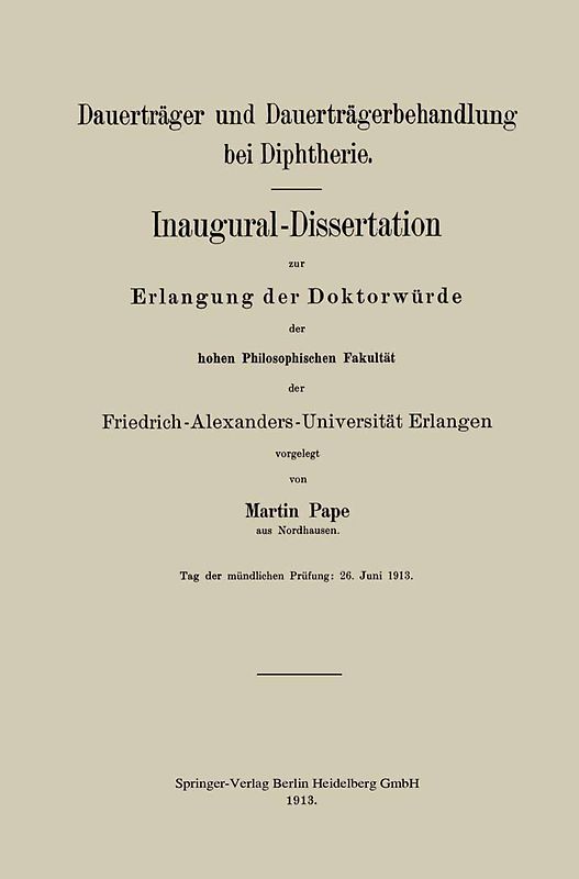 Dauerträger und Dauerträgerbehandlung bei Diphtherie