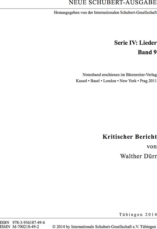 Neue Schubert-Ausgabe. Kritische Berichte / Lieder 9