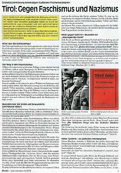 Der Tiroler - Gegen Faschismus und Nazismus. Grundsatzerklärung ehemaliger Südtiroler Freiheitskämpfer