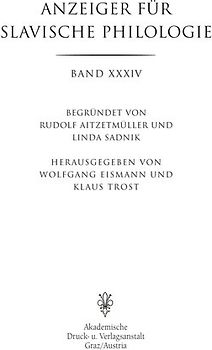 Anzeiger für Slavische Philologie / Anzeiger für Slavische Philologie