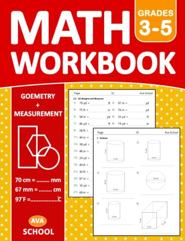 Geometry & Measurement Math Workbook for Grades 3-5: Area, Perimeter, Volume, Number of Cubes, Lines, angles, circles | U.S Weight and Measures, ... | For Kids Ages 8-11 - With Answers