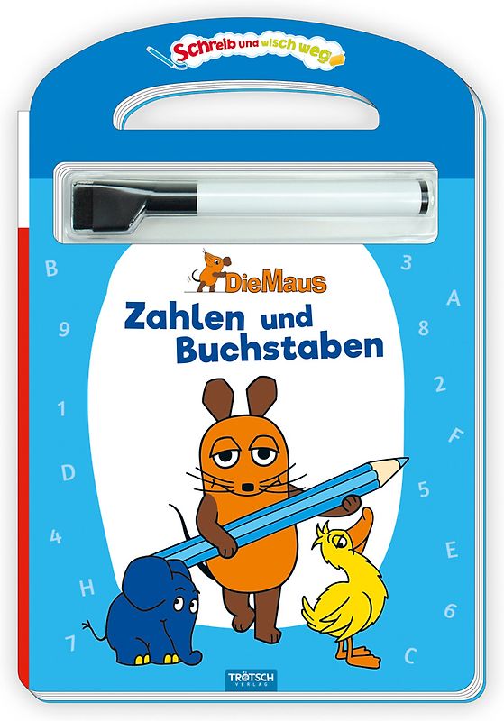 Trötsch Die Maus Schreib und wisch weg Pappenbuch Zahlen und Buchstaben