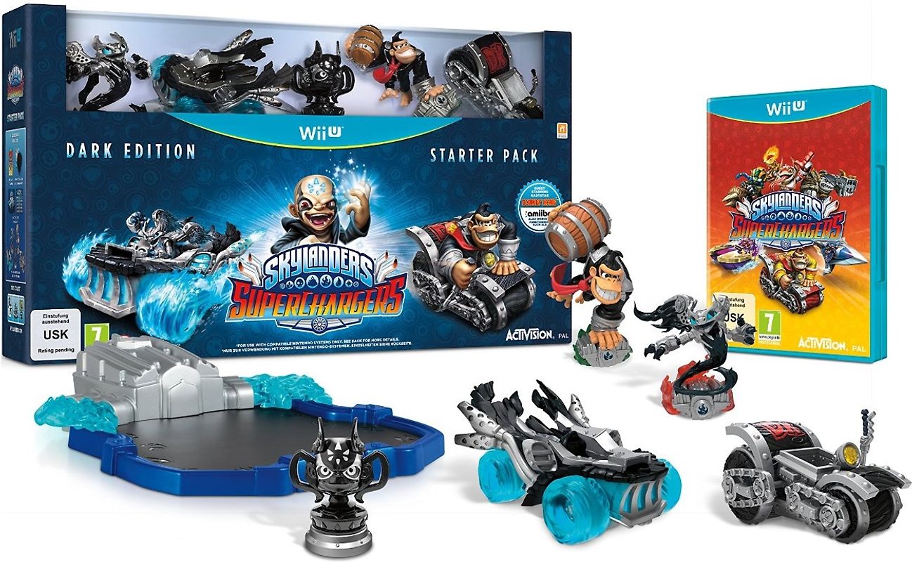 Skylanders SuperChargers Racing: Starter Pack [Dark Edition inkl. 2 Figuren, 2 Fahrzeug. Portal, Kaos Trophäe, Poster] Nintendo Wii U