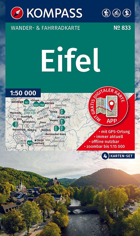 KOMPASS Wanderkarten-Set 833 Eifel (4 Karten) 1:50.000
