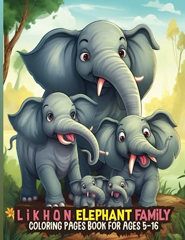 Likhon Elephant Family Coloring Pages Book for Ages 5-16
