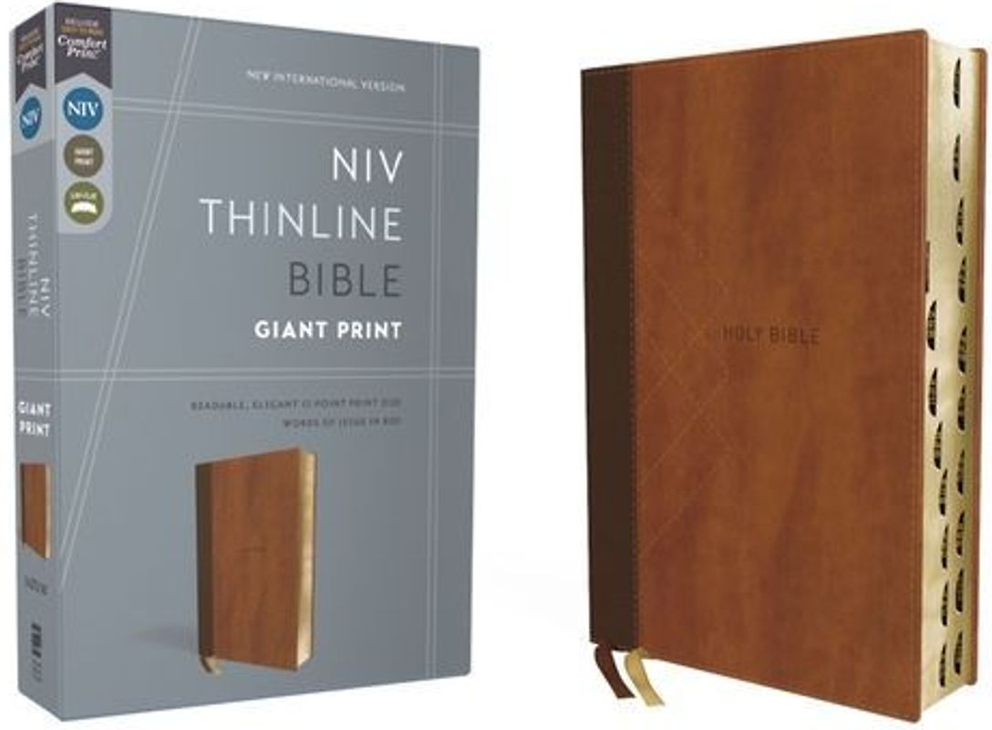 Niv, Thinline Bible, Giant Print, Leathersoft, Brown, Red Letter, Thumb Indexed, Comfort Print