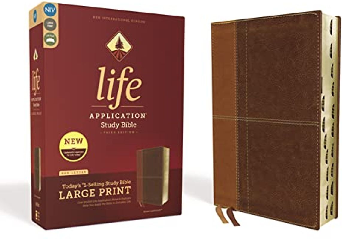 NIV, Life Application Study Bible, Third Edition, Large Print, Leathersoft, Brown, Red Letter, Thumb Indexed