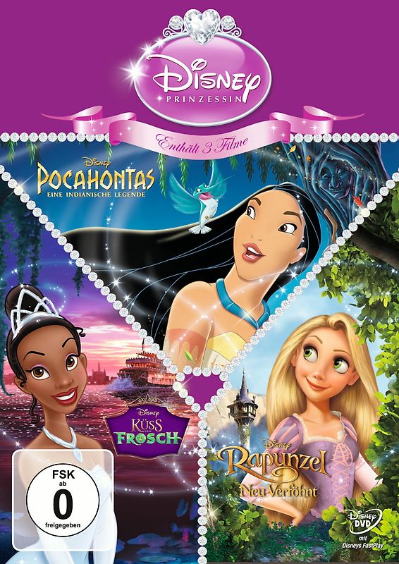 Prinzessinnen-Dreierpack: Küss den Frosch / Rapunzel - Neu Verföhnt / Pocahontas [3 DVDs] DVD