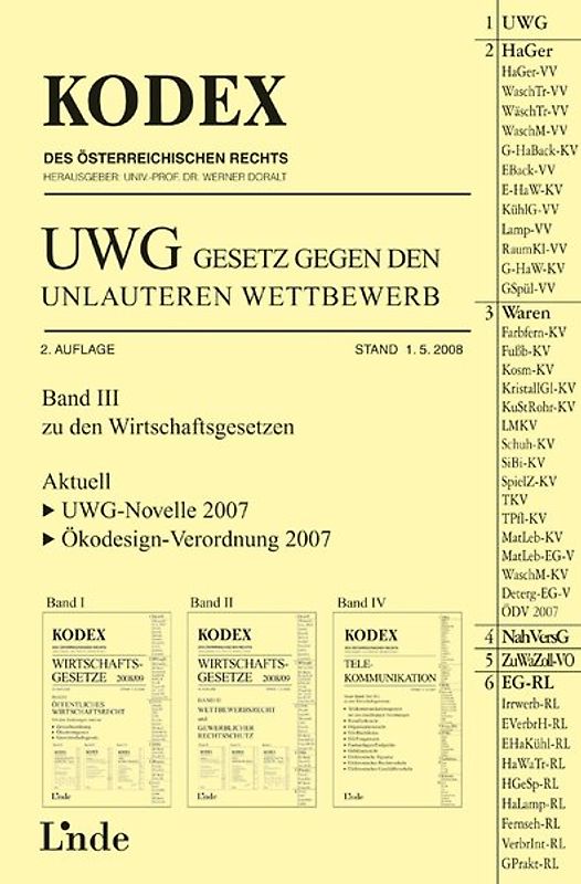 Kodex UWG Gesetz gegen den unlauteren Wettbewerb