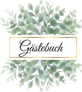 GÄSTEBUCH EUKALYPTUS: Gästebuch mit Eukalyptus Kranz - Geburtstag, Kommunion, Taufe, Babyparty, Jubiläum, Hochzeit, Konfirmation - Tischdeko