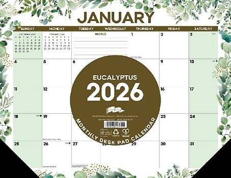 Eucalyptus 2026 22 X 17 Large Monthly Deskpad