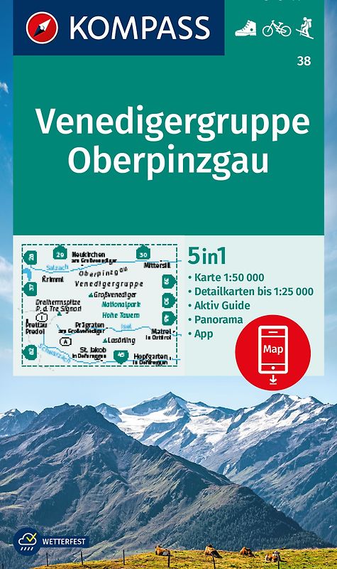 KOMPASS Wanderkarte 38 Venedigergruppe, Oberpinzgau 1:50.000