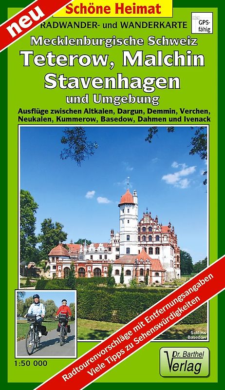 Radwander- und Wanderkarte Mecklenburgische Schweiz, Teterow, Malchin, Stavenhagen und Umgebung