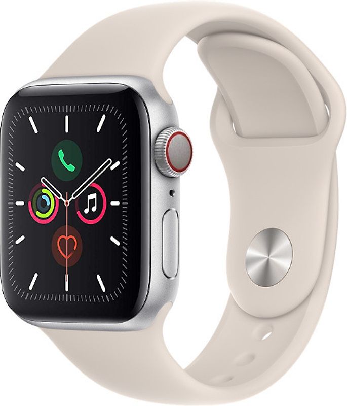 Apple Watch Series 5 40 mm Boîtier aluminium argent Bracelet Sport lumière stellaire [Wi-Fi + Cellulaire]