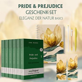 Stolz und Vorurteil Geschenkset - 6 Bücher (Softcover + Audio-Online) + Eleganz der Natur Schreibset Basics