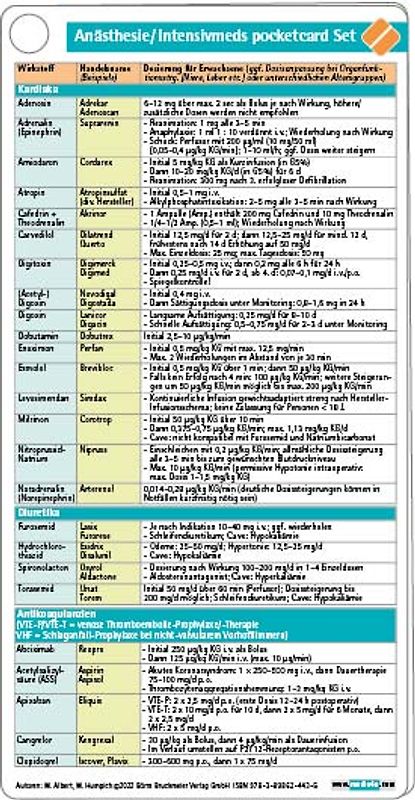 Anästhesie/Intensivmeds pocketcard Set