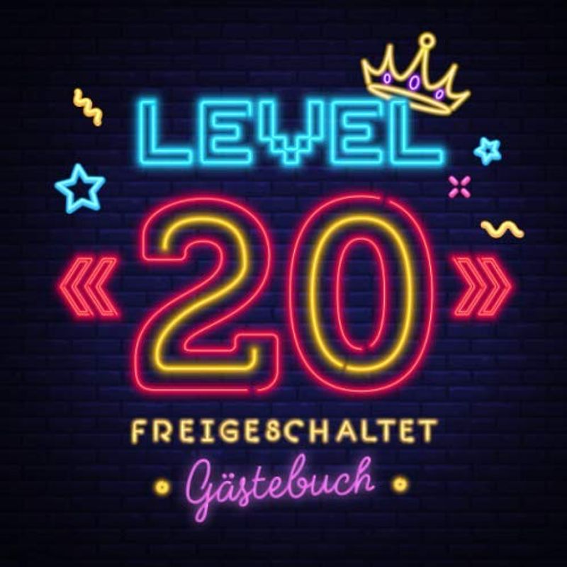 Level 20 freigeschaltet: Gästebuch zum 20.Geburtstag für Mann oder Frau - 20 Jahre Geschenk & Gamer Party Deko - Buch für Glückwünsche und Fotos der Gäste