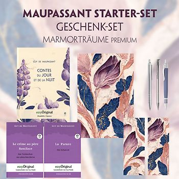 Guy de Maupassant Starter-Paket Geschenkset 3 Bücher (mit Audio-Online) + Marmorträume Schreibset Premium