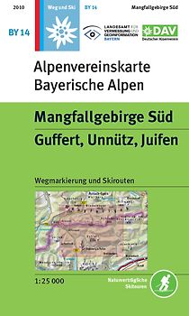 Mangfallgebirge Süd - Guffert, Unnütz, Juifen. Wegmarkierungen und Skirouten - Topographische Karte 1:25000