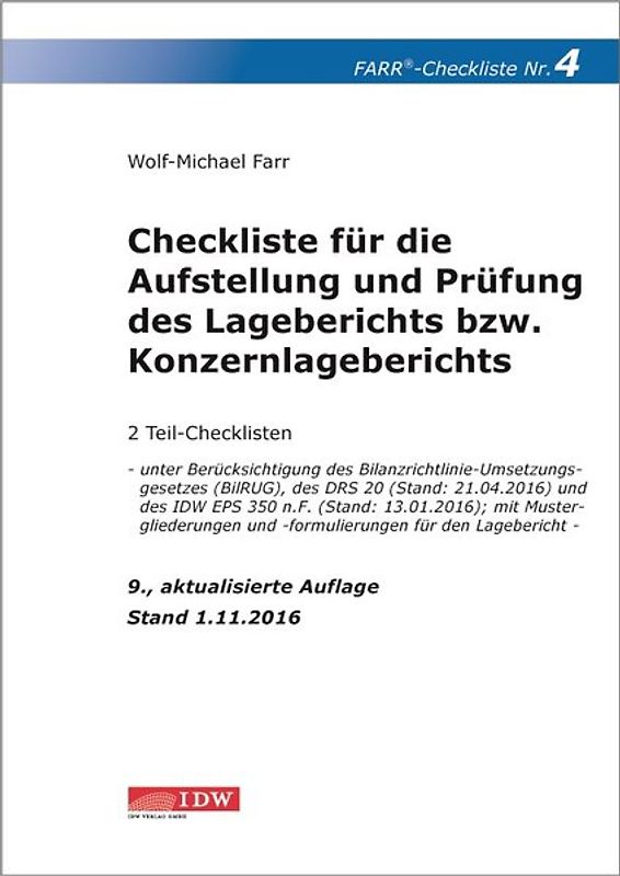 Checkliste 4 für die Aufstellung und Prüfung des Lageberichts bzw. Konzernlageberichts