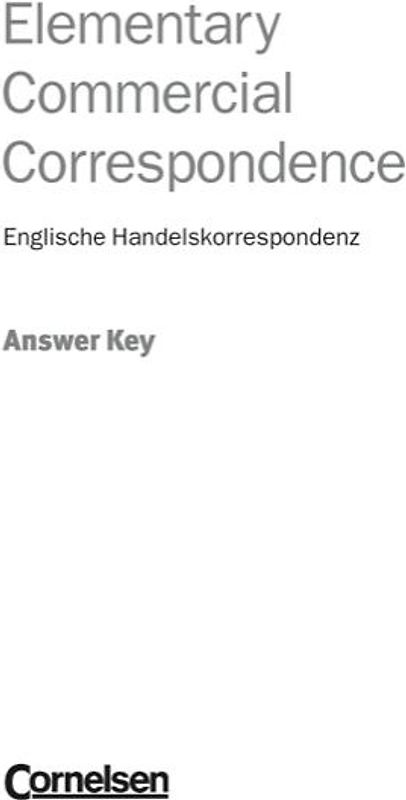 Elementary Commercial Correspondence / Key. Schlüssel zum Schülerbuch