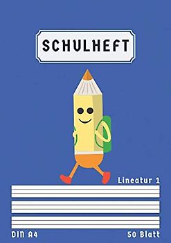 Schulheft A4 Lineatur 1: Liniert 50 Blatt | 1 Klasse Schreibheft Din A4 Lineatur 1 mit Kontrastlineatur | Homeschooling und Schulanfang | Blau