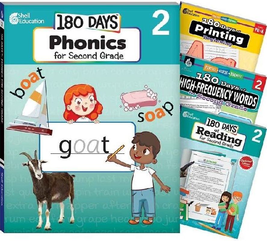 180 Days(tm) Phonics, High-Frequency Words, Reading 2nd Edition, and Printing: Grade 2: 4-Book Set