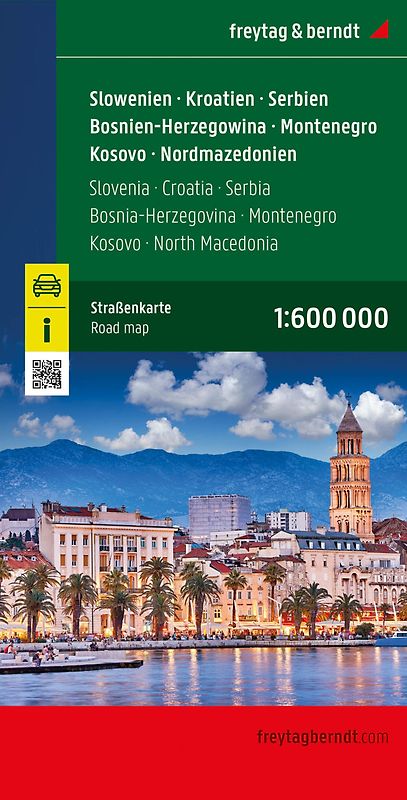 freytag & berndt Straßenkarte Slowenien - Kroatien - Serbien - Bosnien-Herzegowina - Montenegro - Kosovo - Nordmazedonien 1:600.000