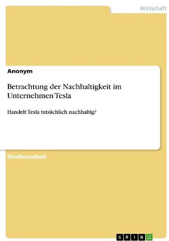 Betrachtung der Nachhaltigkeit im Unternehmen Tesla