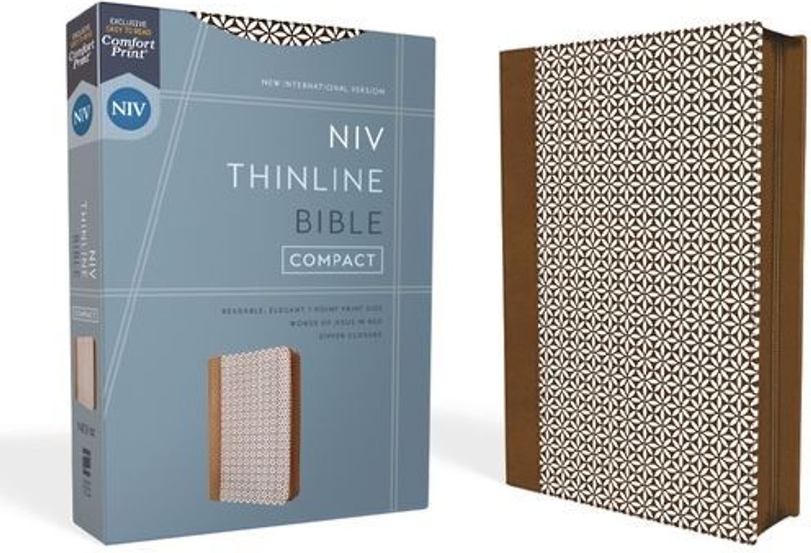 Niv, Thinline Bible, Compact, Leathersoft, Brown/White, Zippered, Red Letter, Comfort Print