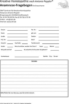 Anamnese-Fragebogen der Kreativen Homöopathie nach Antonie Peppler für Erwachsene