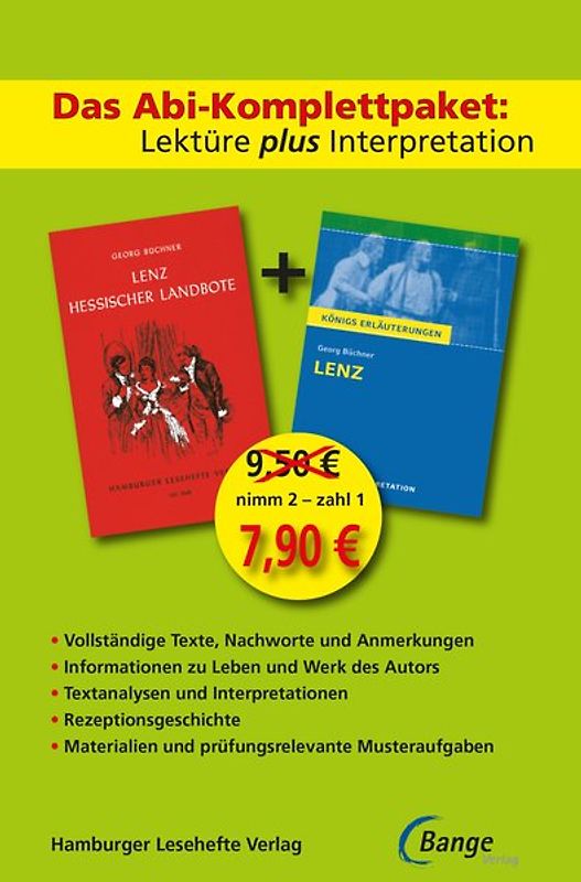 Lenz - Abi-Komplettpaket: Lektüre plus Interpretation: Königs Erläuterung mit kostenlosem Hamburger Leseheft von Georg Büchner.