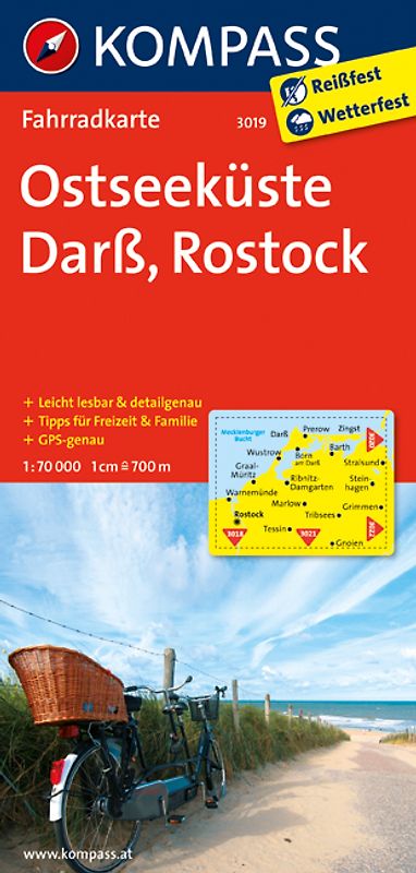 KOMPASS Fahrradkarte 3019 Ostseeküste, Darß, Rostock, 1:70.000