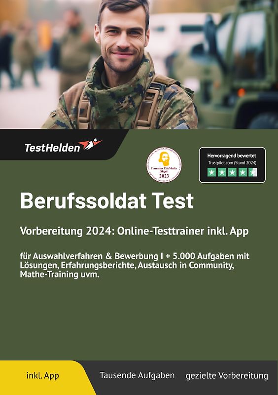 Berufssoldat Test Vorbereitung: Online-Testtrainer inkl. App für Auswahlverfahren & Bewerbung | + 5.000 Aufgaben mit Lösungen, Erfahrungsberichte, Austausch in Community, Mathe-Training uvm.